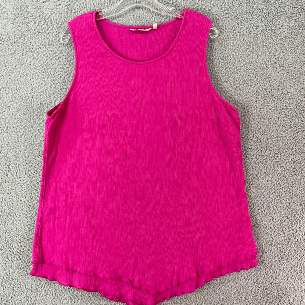 Soft Surroundings Tank Top Women 2X Pink Excellent Crinkle Gauze Lettuce‎ Hem